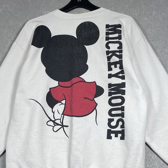 80s Vintage DISNEY Mickey Mouse Sweatshirt Large White Jumper Character Fashions - Picture 9 of 13
